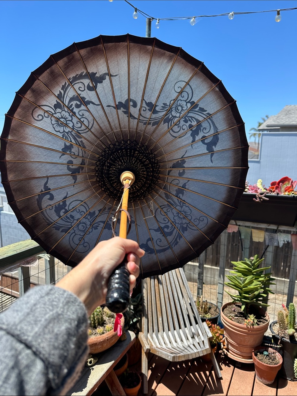 🇲🇲 brown grey black Asian Paper Sun Parasol. Photo shoot/ home decor. Myanmar - Picture 4 of 16